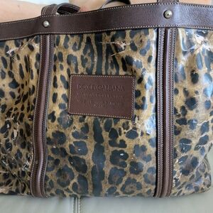 DOLCE&GABBANA D&G MISS BYE-BYE ANIMAL PRINT PATENT LEATHER LARGE TOTE BAG